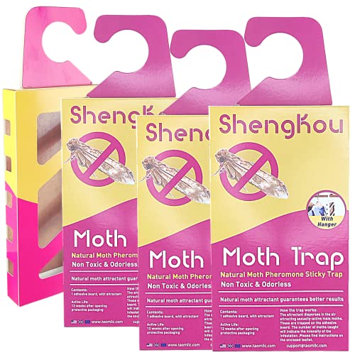 ShengKou - Effective and Refillable Dual Moth Pheromone Traps, Ultimate Solution to Clothes & Pantry Moth Control -4 Pack