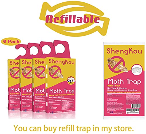 ShengKou - Effective and Refillable Dual Moth Pheromone Traps, Ultimate Solution to Clothes & Pantry Moth Control -4 Pack