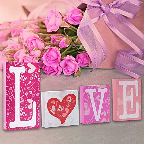 JOYIN Valentines Day Table Decoration Love Wooden Blocks Love Signs, Home Decoration Love Letter Signs, Freestanding Table Sign Home Accent for Girlfriend Wife Party Wedding Birthday Decor (Pink)