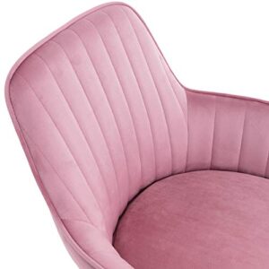 Gold Thumb Velvet Fabric Home Office Chair Mid-Back Desk Chair Mordern Comfort Task Chair with Side Arms Adjustable Height Computer Chair Fit for Meeting & Reception (Pink)