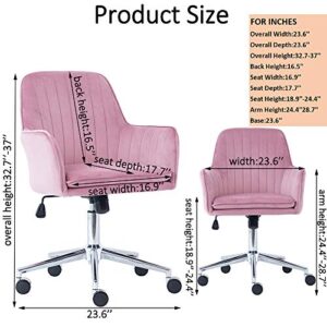 Gold Thumb Velvet Fabric Home Office Chair Mid-Back Desk Chair Mordern Comfort Task Chair with Side Arms Adjustable Height Computer Chair Fit for Meeting & Reception (Pink)