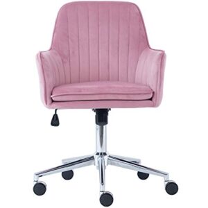 Gold Thumb Velvet Fabric Home Office Chair Mid-Back Desk Chair Mordern Comfort Task Chair with Side Arms Adjustable Height Computer Chair Fit for Meeting & Reception (Pink)