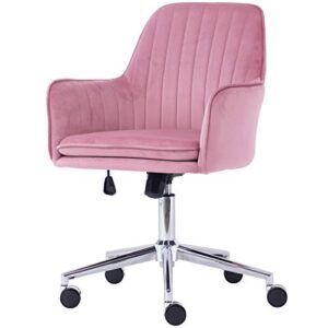 Gold Thumb Velvet Fabric Home Office Chair Mid-Back Desk Chair Mordern Comfort Task Chair with Side Arms Adjustable Height Computer Chair Fit for Meeting & Reception (Pink)