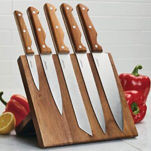 Prestige Magnetic Block Set/Knives/Cutlery, 6 Piece, Acacia Wood