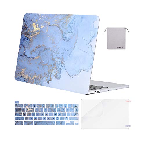 MOSISO Compatible with MacBook Pro 13 inch Case M2 2023, 2022, 2021-2016 A2338 M1 A2251 A2289 A2159 A1989 A1708 A1706,Plastic Watercolor Marble Hard Case&Keyboard Skin&Screen Protector&Pouch, Blue