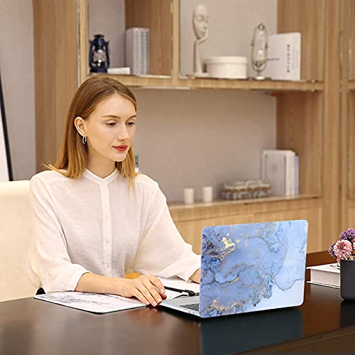 MOSISO Compatible with MacBook Pro 13 inch Case M2 2023, 2022, 2021-2016 A2338 M1 A2251 A2289 A2159 A1989 A1708 A1706,Plastic Watercolor Marble Hard Case&Keyboard Skin&Screen Protector&Pouch, Blue