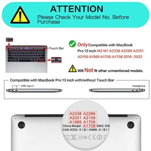 MOSISO Compatible with MacBook Pro 13 inch Case M2 2023, 2022, 2021-2016 A2338 M1 A2251 A2289 A2159 A1989 A1708 A1706,Plastic Watercolor Marble Hard Case&Keyboard Skin&Screen Protector&Pouch, Blue