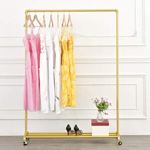 bosuru industrial pipe rolling clothing rack garment rack with wheels retail display clothes racks perfect for laundry rooms bedrooms or boutiques gold