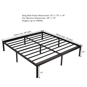 HOMUS King Size Bed Frame-16 Inch Tall Sturdy Platform Bed Base-Extra Heavy Duty Strong Steel Solid Metal Foundation- Easy Assemble/Noise Free/Non-Slip/Squeaky Free/No Box Spring Needed/King.