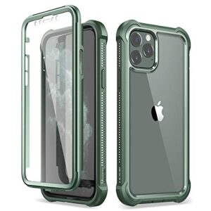 dexnor iphone 11 pro case with screen protector clear rugged full body protective shockproof hard back defender dual layer heavy duty bumper cover case for iphone 11 pro 5.8" - green