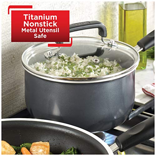 T-fal Signature Titanium Nonstick 3 Qt. Saucepan with Lid, Grey, B06124