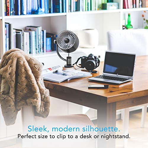 Vornado Pivot3C Compact Air Circulator Clip On Fan with Multi-Surface Mount, Black