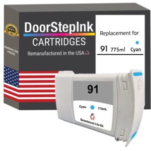 doorstepink remanufactured in the usa ink cartridge replacements for hp 91 c9467a cyan for printer designjet z6100 42in. z6100 60in 6100ps 42in 6100ps 60
