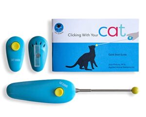 cat school clicker training kit for cats - 1 cat training clicker, 1 target stick, 1 step-by-step instruction booklet - clicker tools for cat training, fist bump training, positive behavior