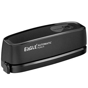 electric hole punch, eagle desktop 3 hole puncher force-saving, 20-sheet capacity, ac or battery operated paper punch 3 ring, effortless hole puncher for paper, home and office supplies, black