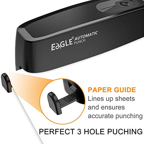 Electric Hole Punch, Eagle Desktop 3 Hole Puncher Force-Saving, 20-Sheet Capacity, AC or Battery Operated Paper Punch 3 Ring, Effortless Hole Puncher for Paper, Home and Office Supplies, Black