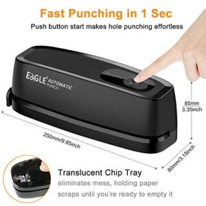 Electric Hole Punch, Eagle Desktop 3 Hole Puncher Force-Saving, 20-Sheet Capacity, AC or Battery Operated Paper Punch 3 Ring, Effortless Hole Puncher for Paper, Home and Office Supplies, Black