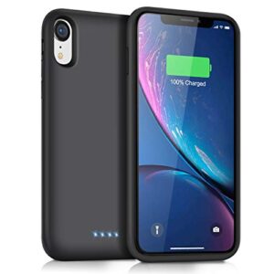 qtshine battery case for iphone xr, newest [6800mah] protective portable charging case rechargeable extended battery pack charger case for apple iphone xr(6.1inch) backup power bank cover - black