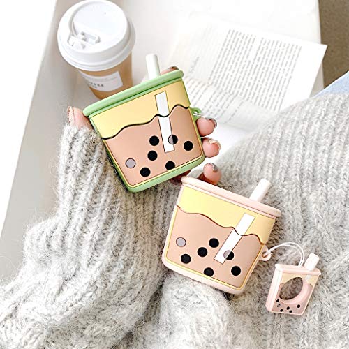 AirPods Pro Case Milk Tea, AKXOMY Cute Boba Tea Airpods Pro Case,3D Kawaii Protective Silicone Cover Case for Apple Airpods Pro Case for Girls Kids Boys (Boba Tea-Pink)