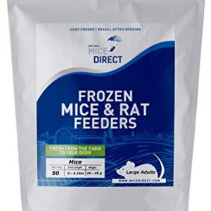 MiceDirect Frozen Large Adult Feeder Mice Food for Adult Ball Pythons Juvenile Red Tale Boa Monitors Lizards (50 Count)