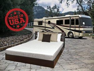 travel happy with an 8 inch narrow king (70" x 80") now w/ 2 inches of graphite gel memory foam for a medium comfort mattress with premium textured 8-way stretch cover for campers, rv's