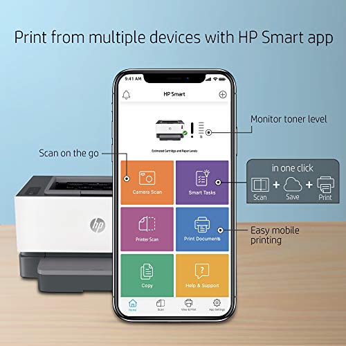 HP Neverstop Laser 1001nw Wireless Monochrome Printer with built-in Ethernet & cartridge-free toner tank, comes with up to 5,000 pages of toner in the box (5HG80A)