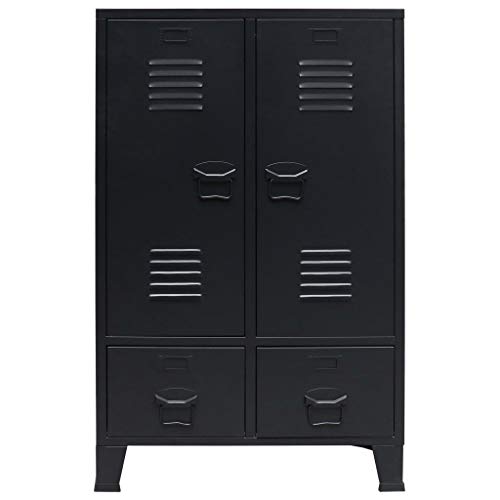 Festnight 42 Inch Tall Wardrobe with Hanging Bars Adjustable Shelves and Storage Drawers Industrial Style Home Office Cabinet Metal Multifuctional File Cabinet Organizer Furniture Black