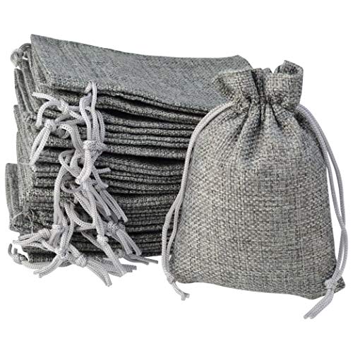 Tayfremn 45pcs Burlap Drawstring Bags Burlap Favor Bags Small Gray Burlap Bags, Burlap Party Favor Bags Drawstring Jewelry Pouch Treat Bags Craft Bags for Wedding Party Birthday Christmas DIY Craft