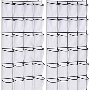 KIMBORA 2 Pack Over the Door Shoe Organizer 24 Large Mesh Pockets Hanging Shoe Holder Rack for Closet (white)