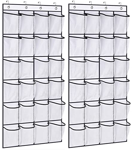 KIMBORA 2 Pack Over the Door Shoe Organizer 24 Large Mesh Pockets Hanging Shoe Holder Rack for Closet (white)