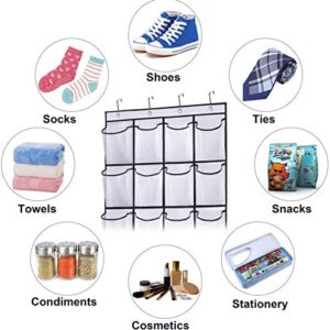 KIMBORA 2 Pack Over the Door Shoe Organizer 24 Large Mesh Pockets Hanging Shoe Holder Rack for Closet (white)