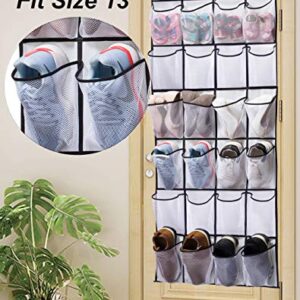 KIMBORA 2 Pack Over the Door Shoe Organizer 24 Large Mesh Pockets Hanging Shoe Holder Rack for Closet (white)