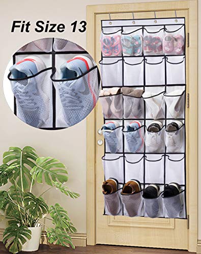 KIMBORA 2 Pack Over the Door Shoe Organizer 24 Large Mesh Pockets Hanging Shoe Holder Rack for Closet (white)