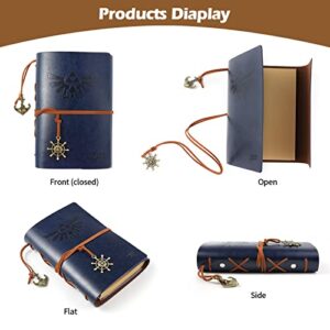 Vintage PU Leather Refillable Notebook for Diary, Embossed Travel Journal Diary with Blank Pages,card holder and Retro Pendants-Legend of Zelda(Blue)