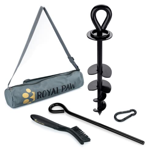 ROYAL PAW Dog Tie Out Stake - Heavy Duty Dog Stake for Large Dogs up to 210 lbs, Dog Stakes for Outside, Dog Anchor, and Dog Gadget | Use Any Dog Tie Out Cable or Dog Yard Leash (B1-Midnight Black)