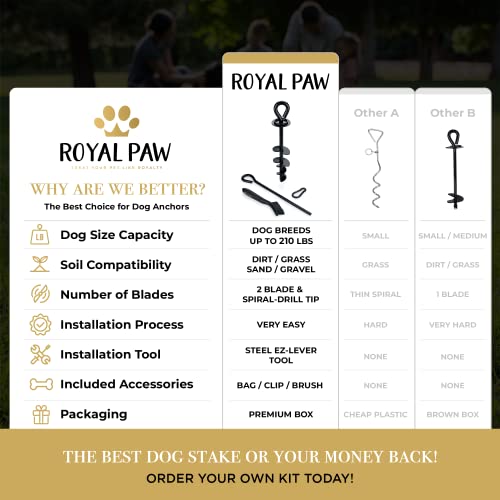 ROYAL PAW Dog Tie Out Stake - Heavy Duty Dog Stake for Large Dogs up to 210 lbs, Dog Stakes for Outside, Dog Anchor, and Dog Gadget | Use Any Dog Tie Out Cable or Dog Yard Leash (B1-Midnight Black)