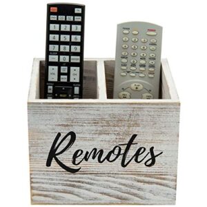 mygift 2 slot shabby whitewashed wood remote control holder caddy/media storage box