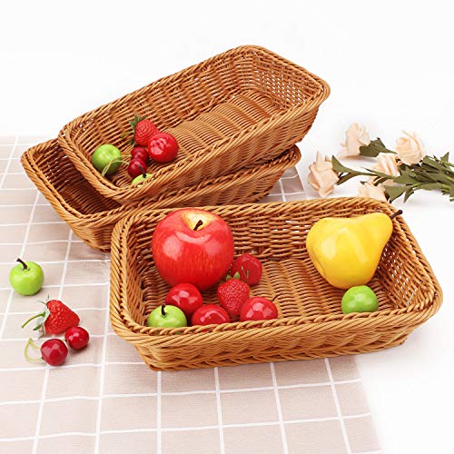 Wicker Bread Basket, Eusoar 11.8"x 7.9"x 2.4" 3pcs Tabletop Food Serving Baskets Trays, Bread Proofing Basket, Food Fruit Vegetables Sundries Storage Basket for Restaurant Bakery Family Party