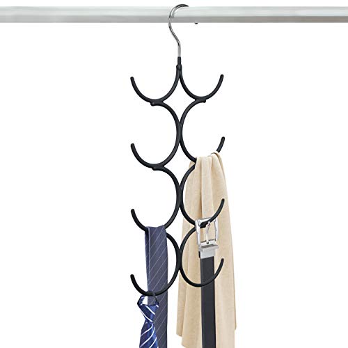 Yizhi Scarf Hanger Organizer Holder, No Snag Belt Rack Tie Hanger Sturdy 8 Hook Space Saving Closet Accessory Organizer for Scarves, Ties, Belts, Shawls, Pashminas and Jewelry (2, Black)