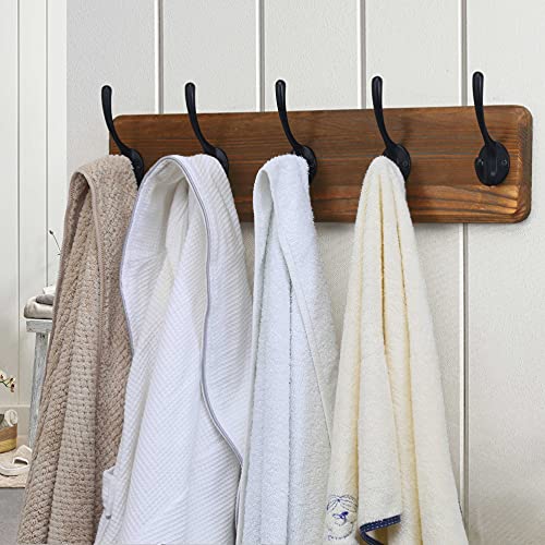 Dseap Coat Rack Wall Mounted with 5 Coat Hooks - Heavy Duty Wooden Wall Coat Hanger for Clothes Hat Jacket Clothing, Natural & Black