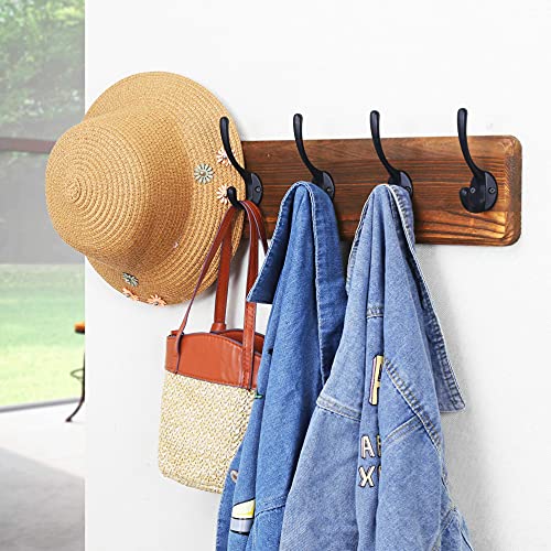 Dseap Coat Rack Wall Mounted with 5 Coat Hooks - Heavy Duty Wooden Wall Coat Hanger for Clothes Hat Jacket Clothing, Natural & Black