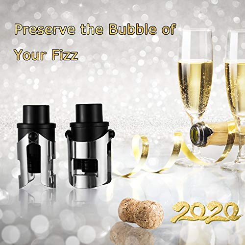 HYZ Champagne Stoppers Wine Saver 2-Pack, Wine Vaccum Stoppers with Built-in Pump for Champagne, Prosecco and Cava - Sparkling Wine Stopper Black - Stainless Steel + ABS Champagne Bottle Stoppers