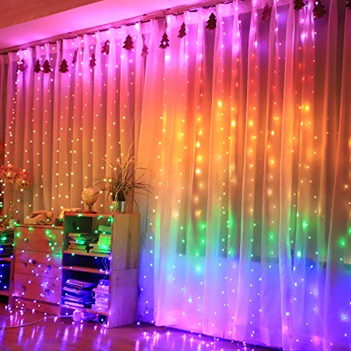 A-POWER 300 LED Curtain Lights USB Window Fairy Lights Decoration Remote Controlled LED String Lights (Rainbow)