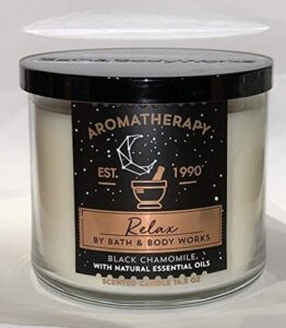 bath and body works white barn aromatherapy relax black chamomile 3-wick candle gold black label