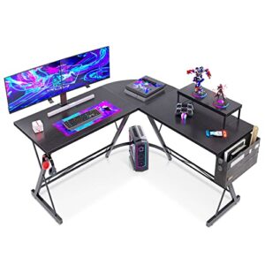 casaottima l shaped gaming desk, home office desk with round corner, computer desk with large monitor stand desk workstation, 51 inches