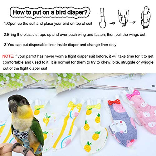 Bonaweite Bird Diaper Flight Suite Liners, Protective Parrot Nappy with Waterproof Inner Layer, Cute Urine Wet Suit for Macaw African Budgies Parakeet Agapornis Fischeri Cockatiel