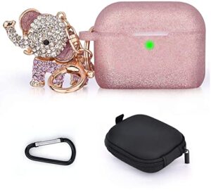 torotop compatible with airpods pro case, soft 4 in 1 silicone protective case for apple airpods pro with bling elephant keychain/storage box, charging case for airpods pro case 2019 rose gold