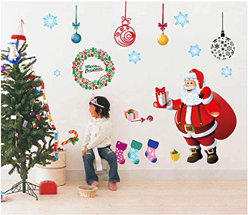 YULOONG Christmas Windows Static Stickers Clings Removable Vinyl Santa Claus Christmas Tree Snowman Snowflake Deer DIY Wall Window Door Mural Showcase Decal Sticker