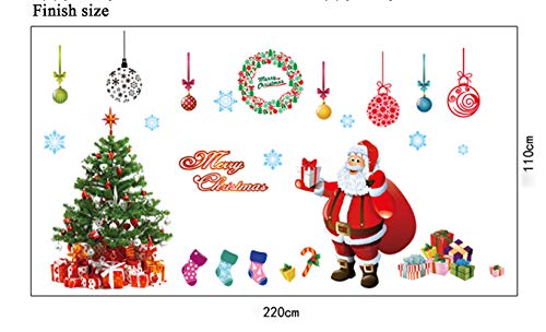 YULOONG Christmas Windows Static Stickers Clings Removable Vinyl Santa Claus Christmas Tree Snowman Snowflake Deer DIY Wall Window Door Mural Showcase Decal Sticker