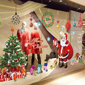 YULOONG Christmas Windows Static Stickers Clings Removable Vinyl Santa Claus Christmas Tree Snowman Snowflake Deer DIY Wall Window Door Mural Showcase Decal Sticker